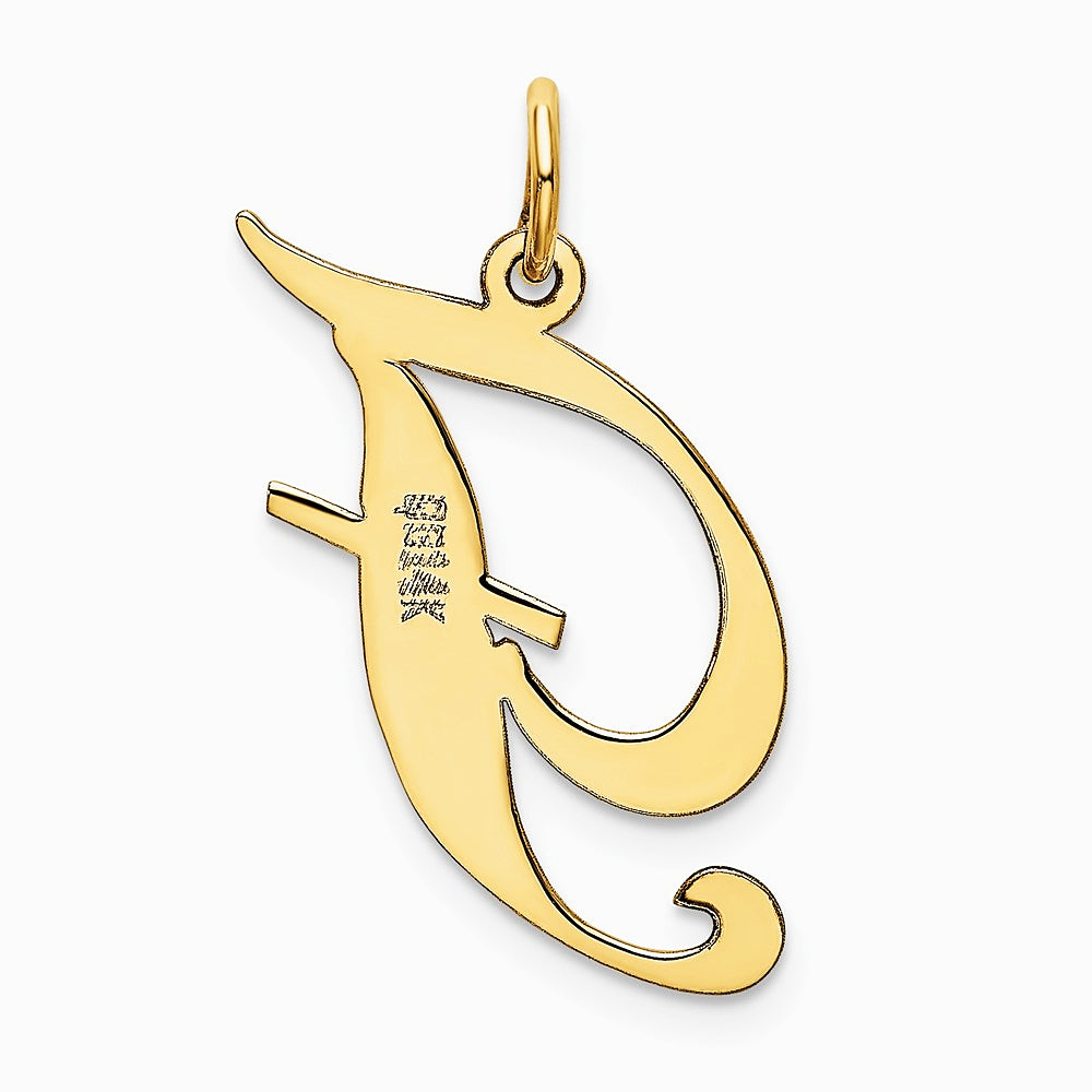 10K / 14K Yellow Gold Large Fancy Script Letter F Initial Charm - Product Photo