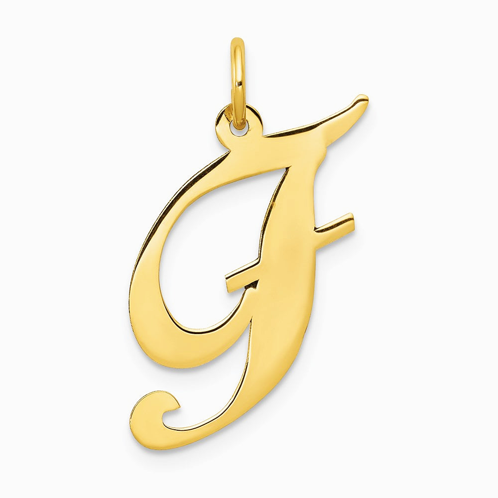 10K / 14K Yellow Gold Large Fancy Script Letter F Initial Charm - Product Photo