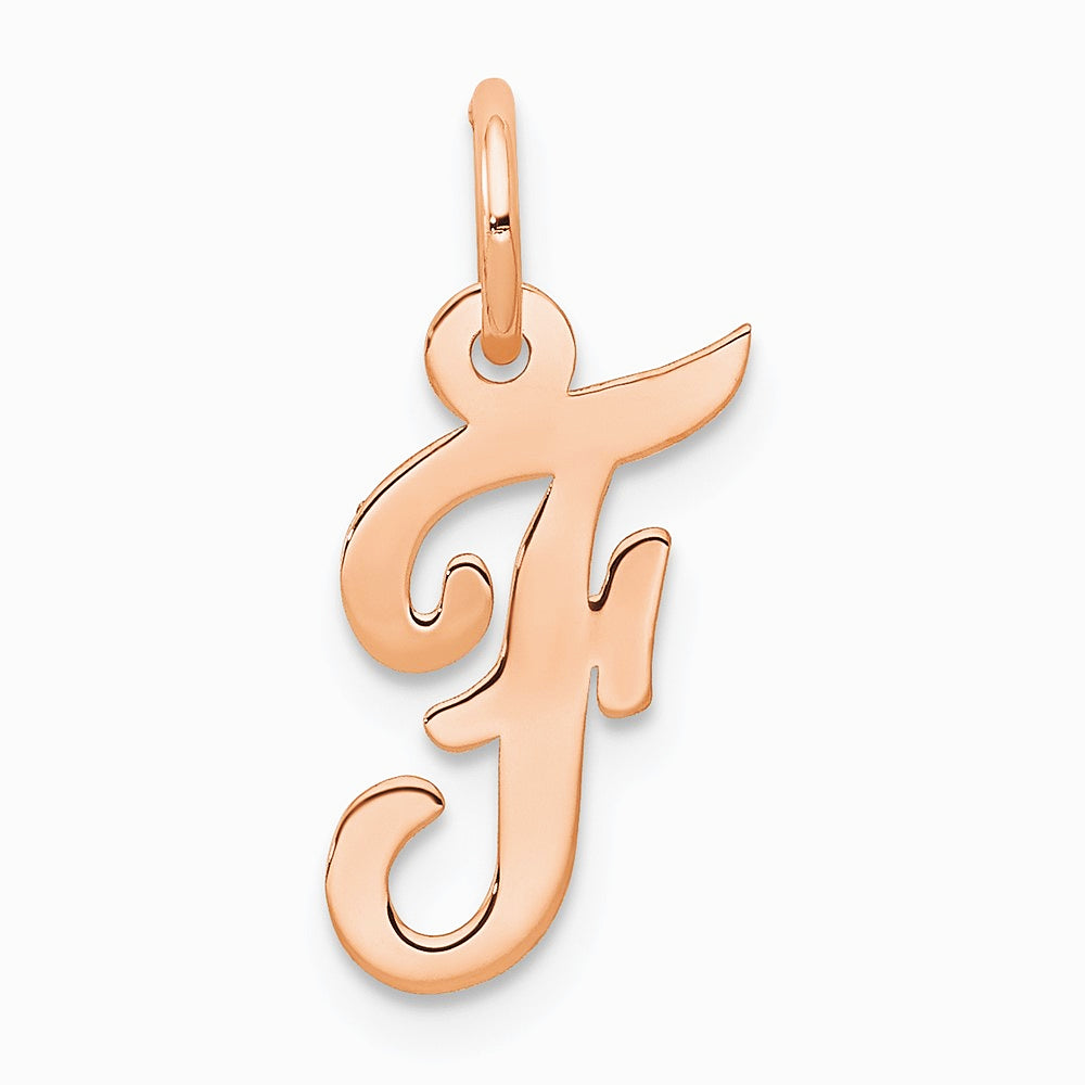 14K Rose Gold Small Script Letter F Initial Charm - Product Photo