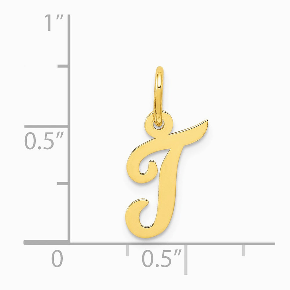 10K / 14K Yellow Gold Small Script Initial T Charm - Product Photo