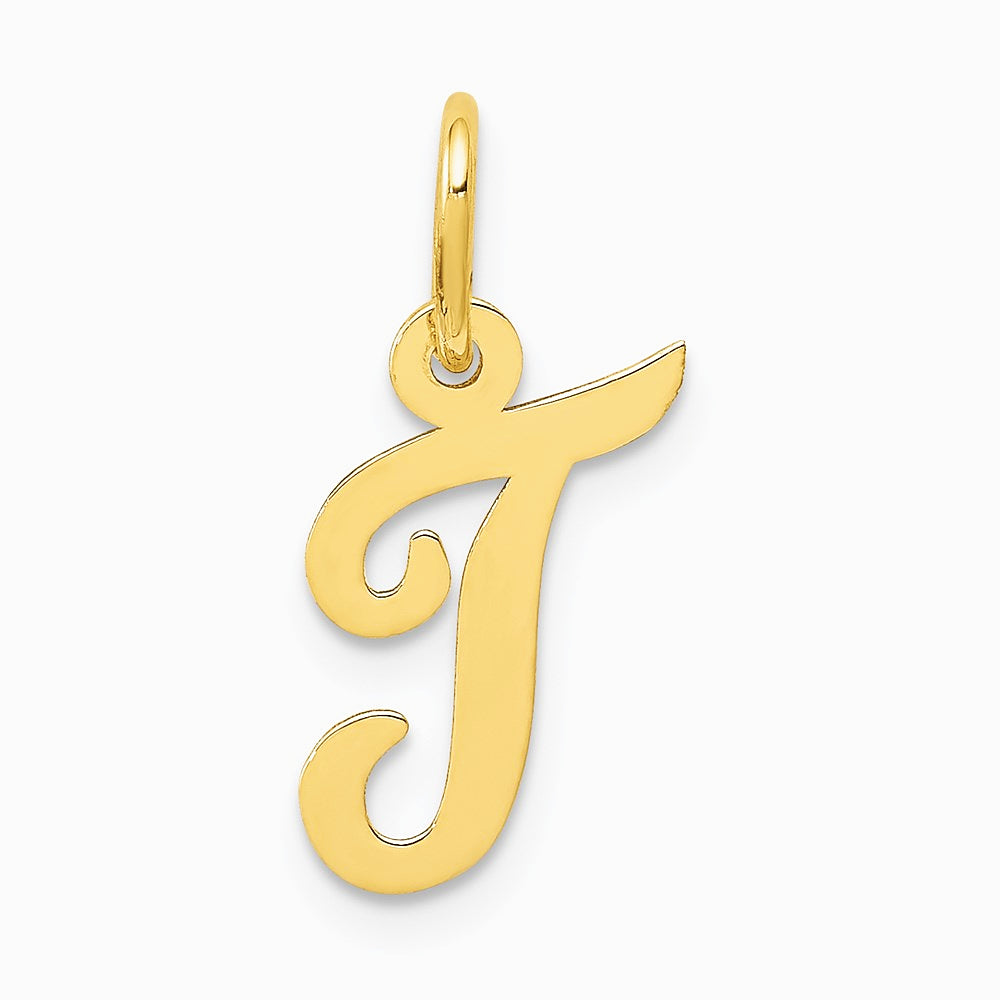 10K / 14K Yellow Gold Small Script Initial T Charm - Product Photo