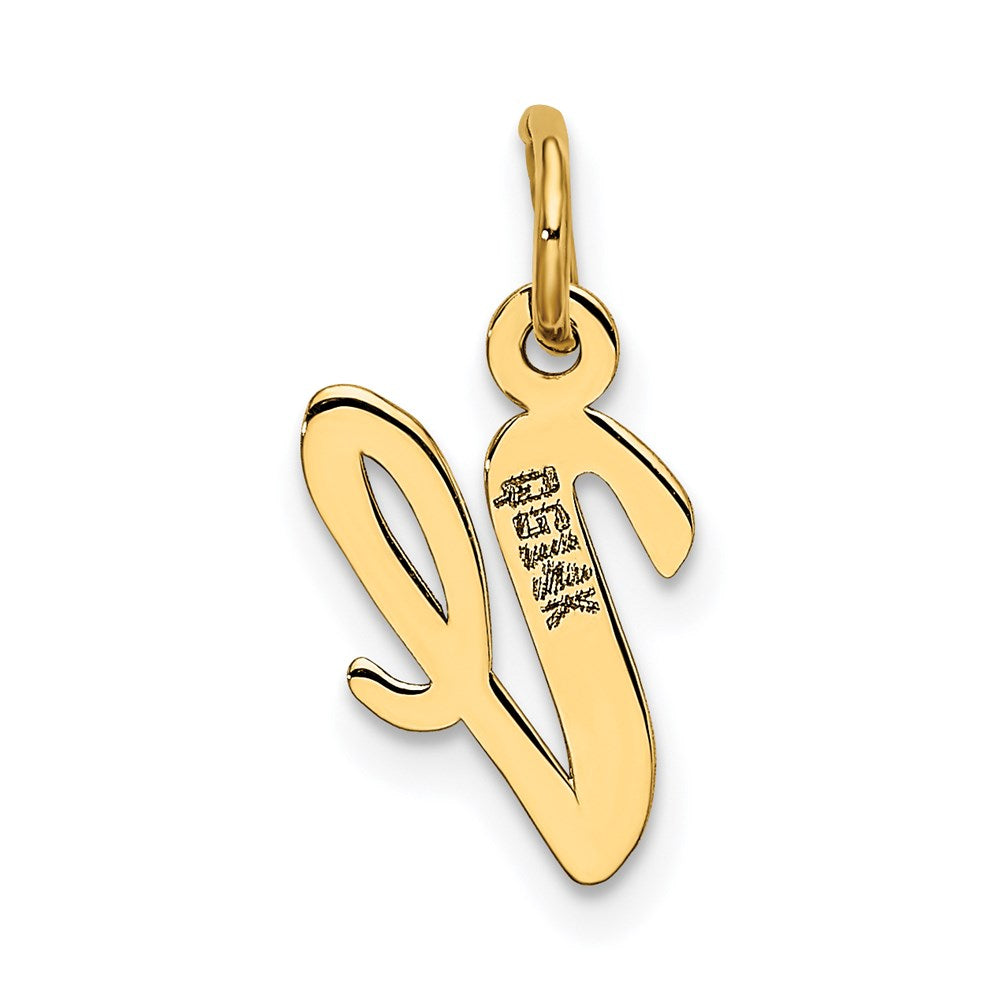 10K / 14K Yellow Gold Small Script Initial V Charm - Product Photo