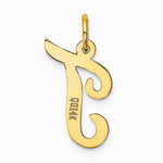 10K / 14K Yellow Gold Medium Script Letter T Initial Charm - Product Photo