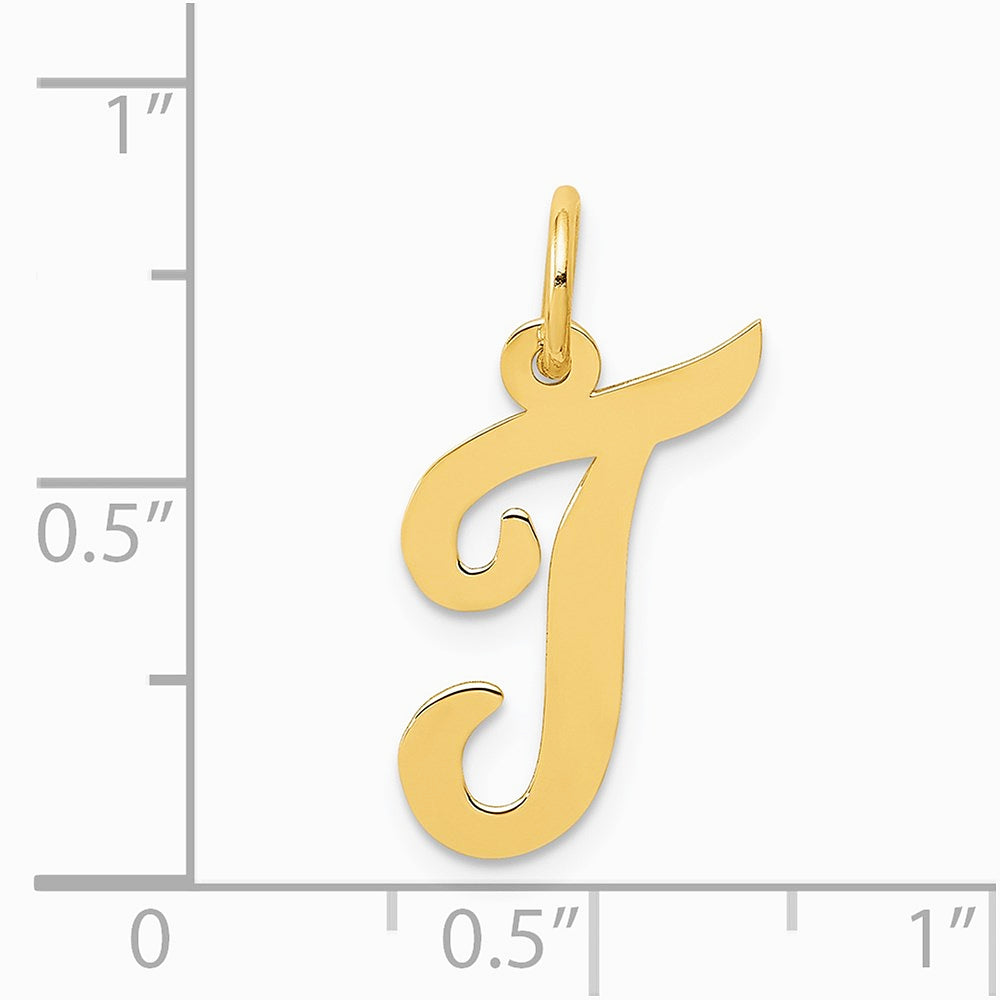10K / 14K Yellow Gold Medium Script Letter T Initial Charm - Product Photo