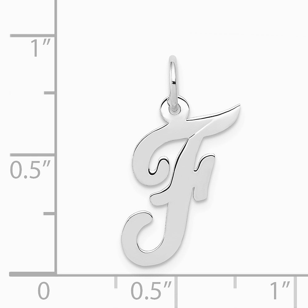 14K White Gold Medium Script Letter F Initial Charm - Product Photo
