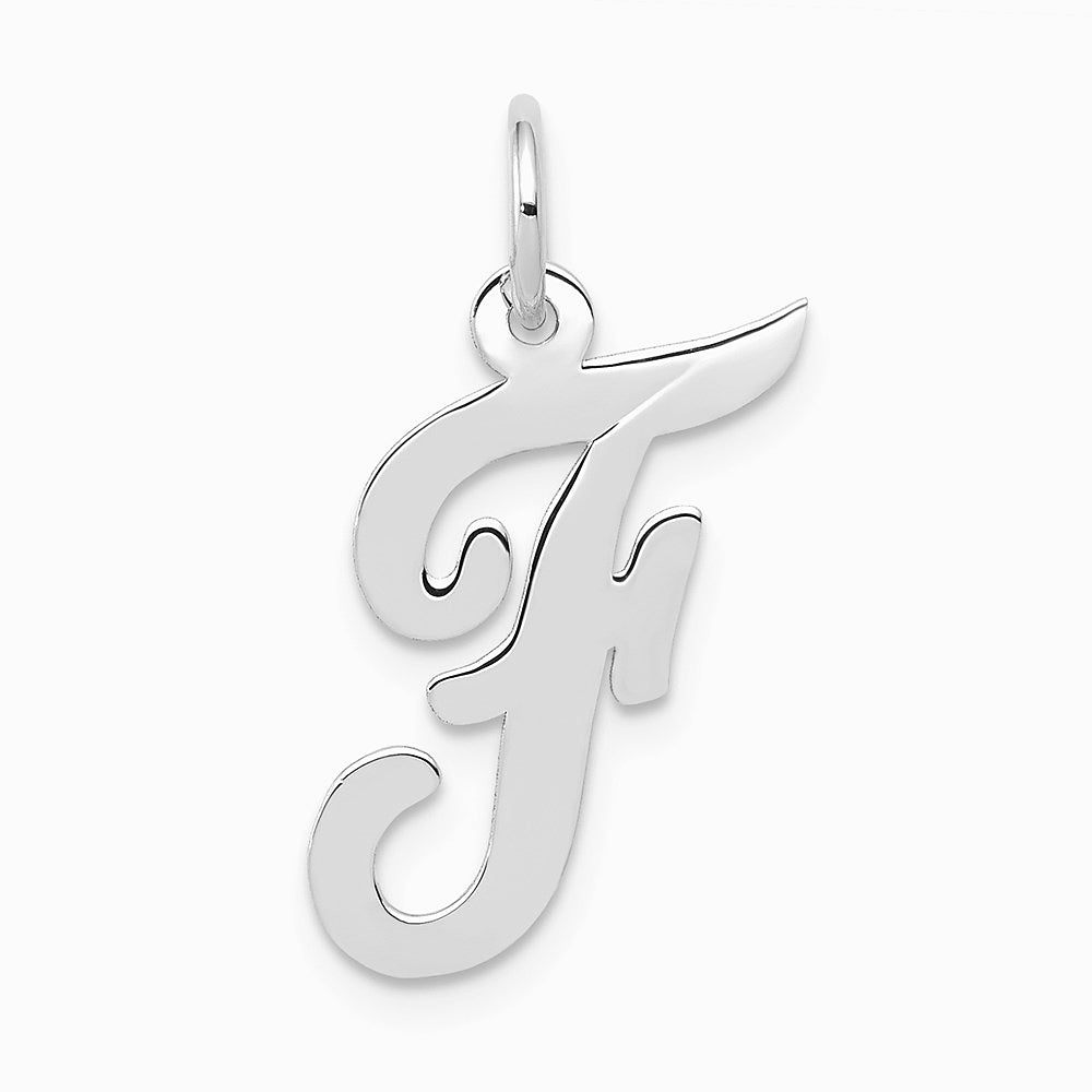 14K White Gold Medium Script Letter F Initial Charm