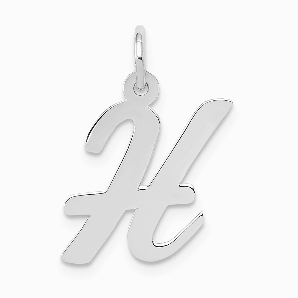 14K White Gold Medium Script Letter H Initial Charm - Product Photo