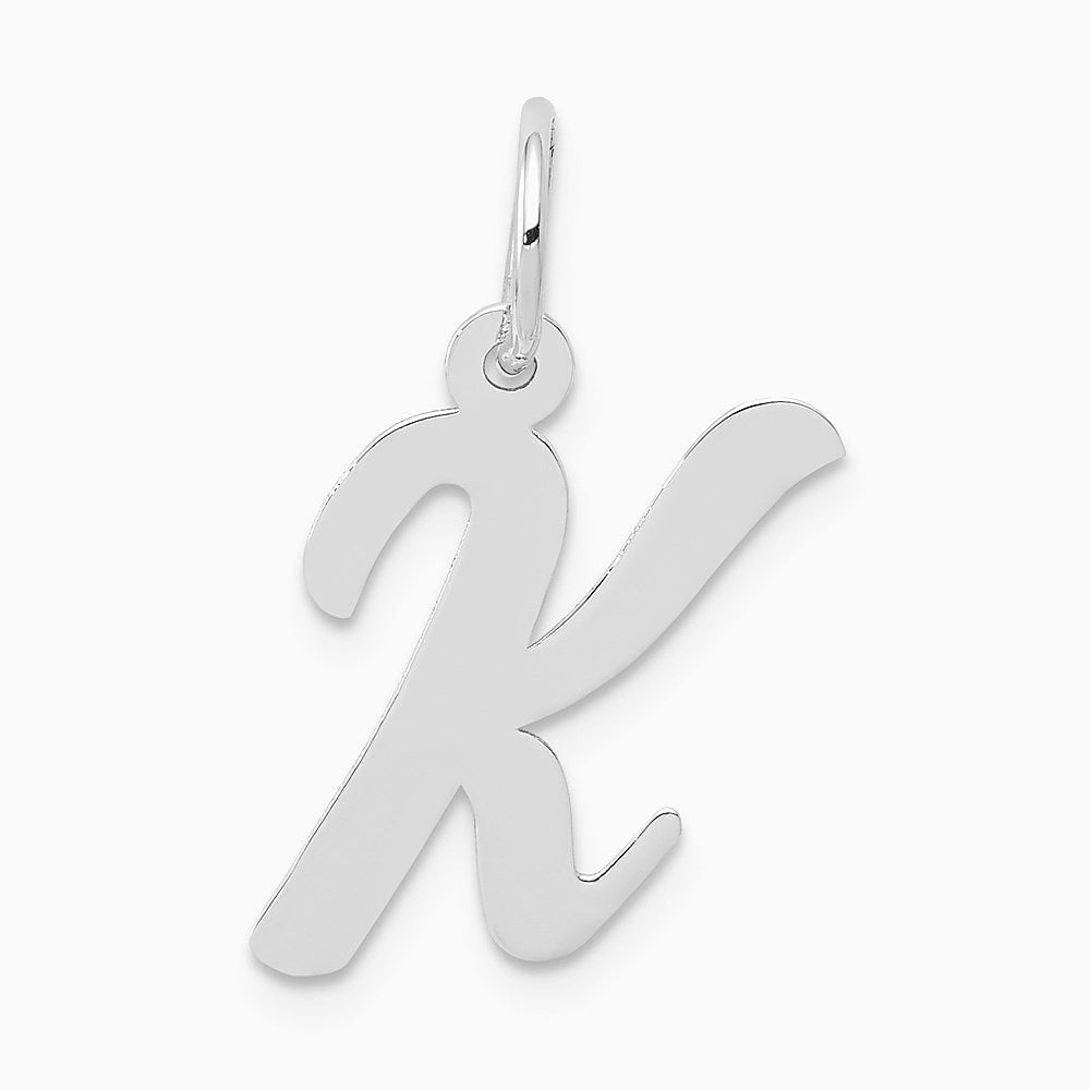 14K White Gold Medium Script Letter K Initial Charm