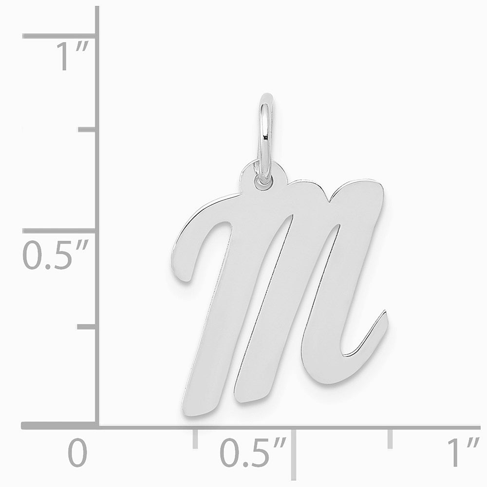 14K White Gold Medium Script Letter M Initial Charm - Product Photo