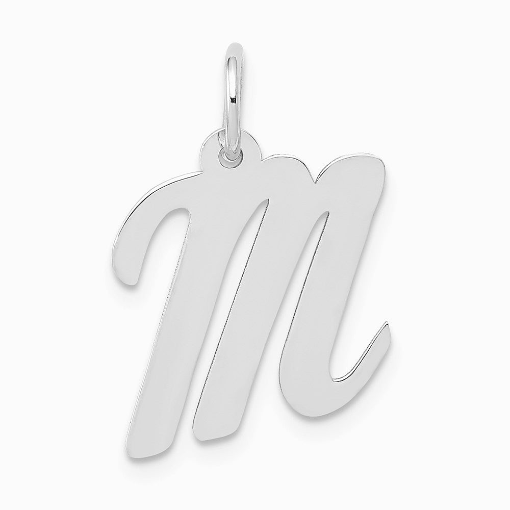 14K White Gold Medium Script Letter M Initial Charm - Product Photo