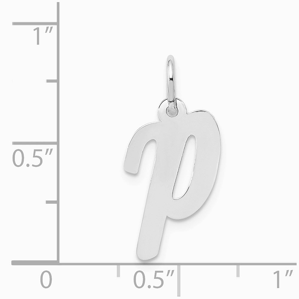 14K White Gold Medium Script Letter P Initial Charm - Product Photo