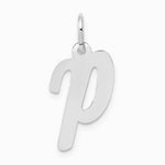 14K White Gold Medium Script Letter P Initial Charm - Product Photo
