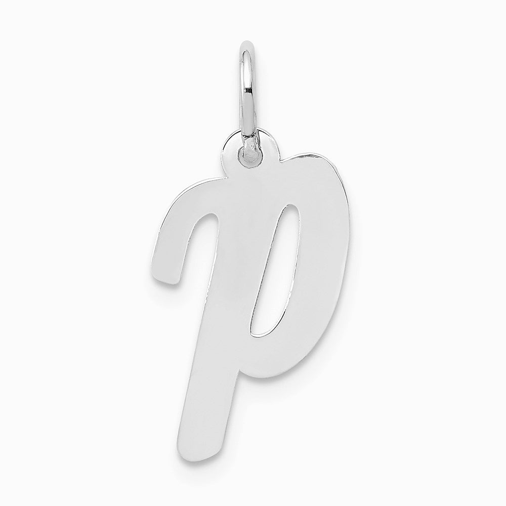 14K White Gold Medium Script Letter P Initial Charm - Product Photo