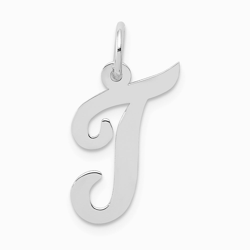 14K White Gold Medium Script Letter T Initial Charm - Product Photo