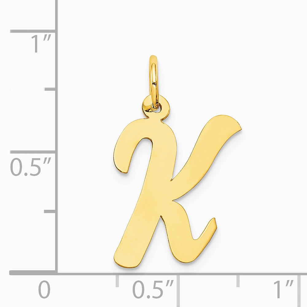 10K / 14K Yellow Gold Large Script Letter K Initial Charm - Product Photo