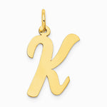 10K / 14K Yellow Gold Large Script Letter K Initial Charm - Product Photo