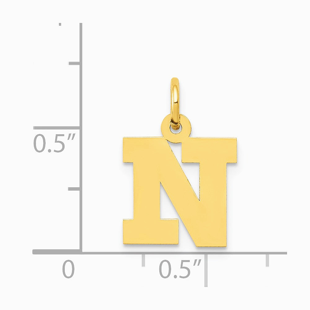 10K / 14K Yellow Gold Small Block Initial N Charm - Product Photo