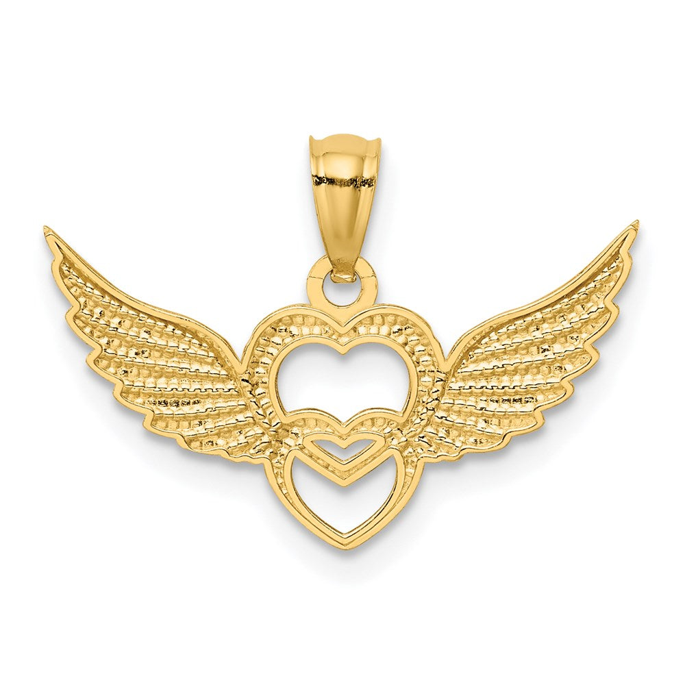 14K and White Rhodium Polished Hearts w/ Wings Pendant - Product Photo