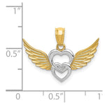 14K and White Rhodium Polished Hearts w/ Wings Pendant - Product Photo