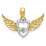 14K and White Rhodium Polished Hearts w/ Wings Pendant - Product Photo