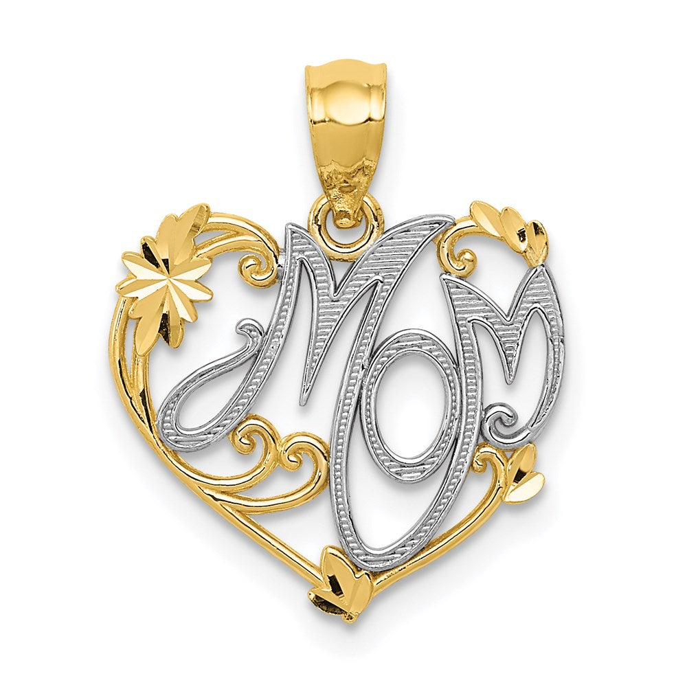 14K Yellow & Rhodium and Rhodium MOM Pendant - Product Photo