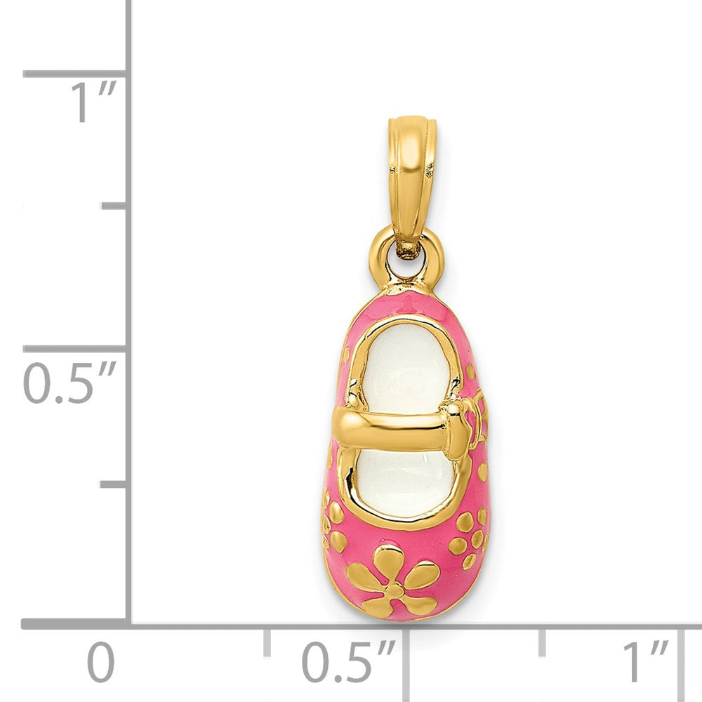 14k Pink Enameled 3D Baby Shoe Pendant - Product Photo
