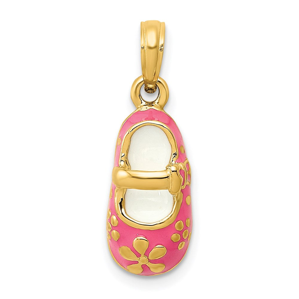14k Pink Enameled 3D Baby Shoe Pendant - Product Photo