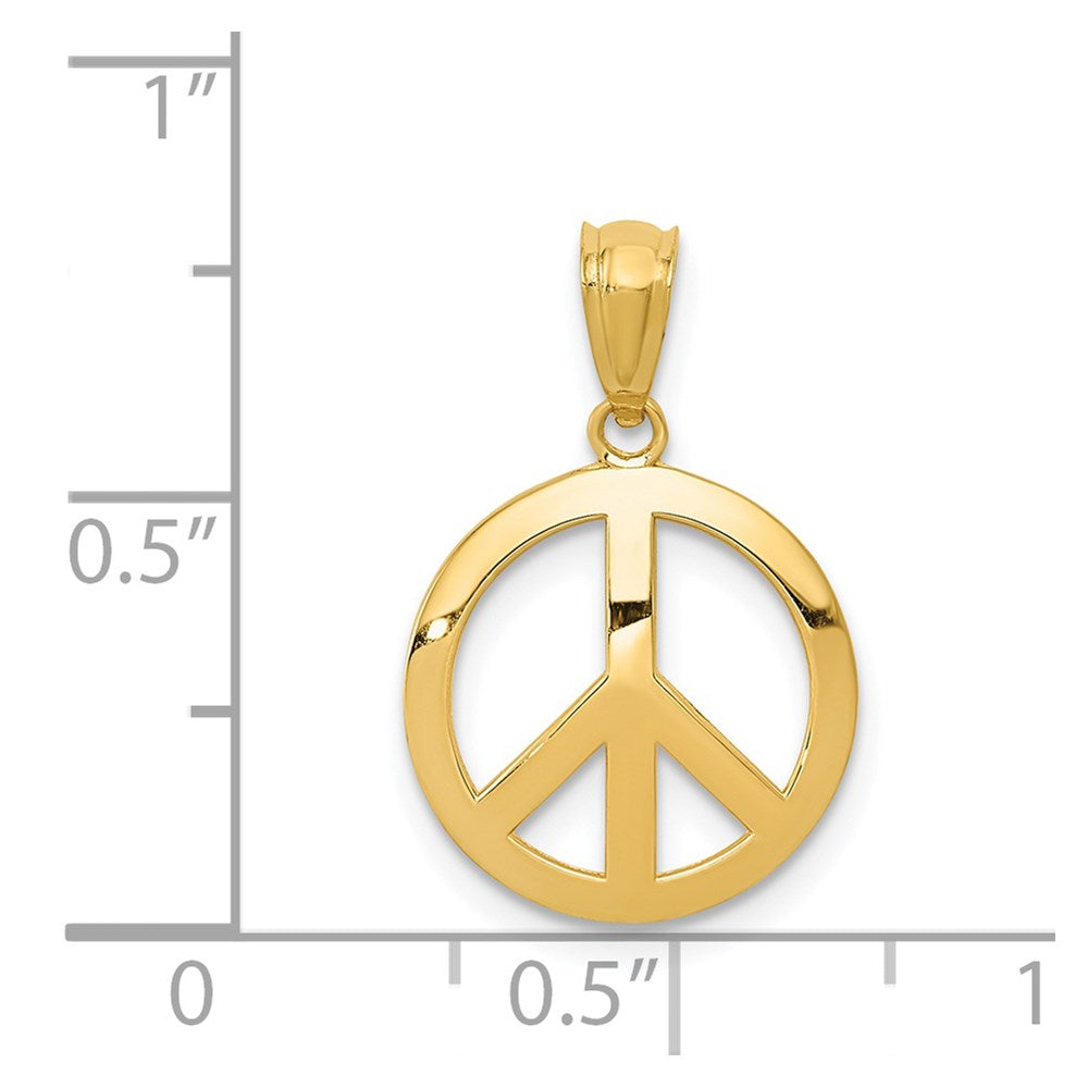 10K / 14K Yellow Gold Polished Peace Sign Circle Pendant - Product Photo