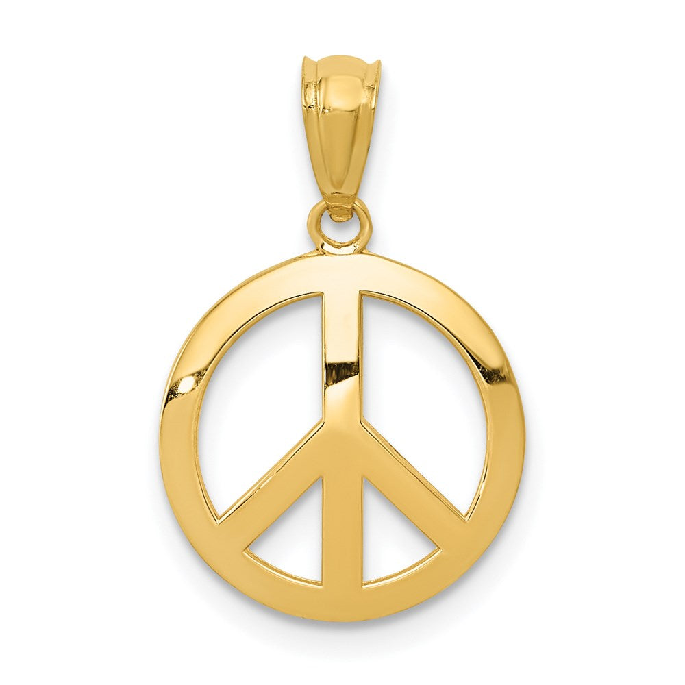 10K / 14K Yellow Gold Polished Peace Sign Circle Pendant - Product Photo