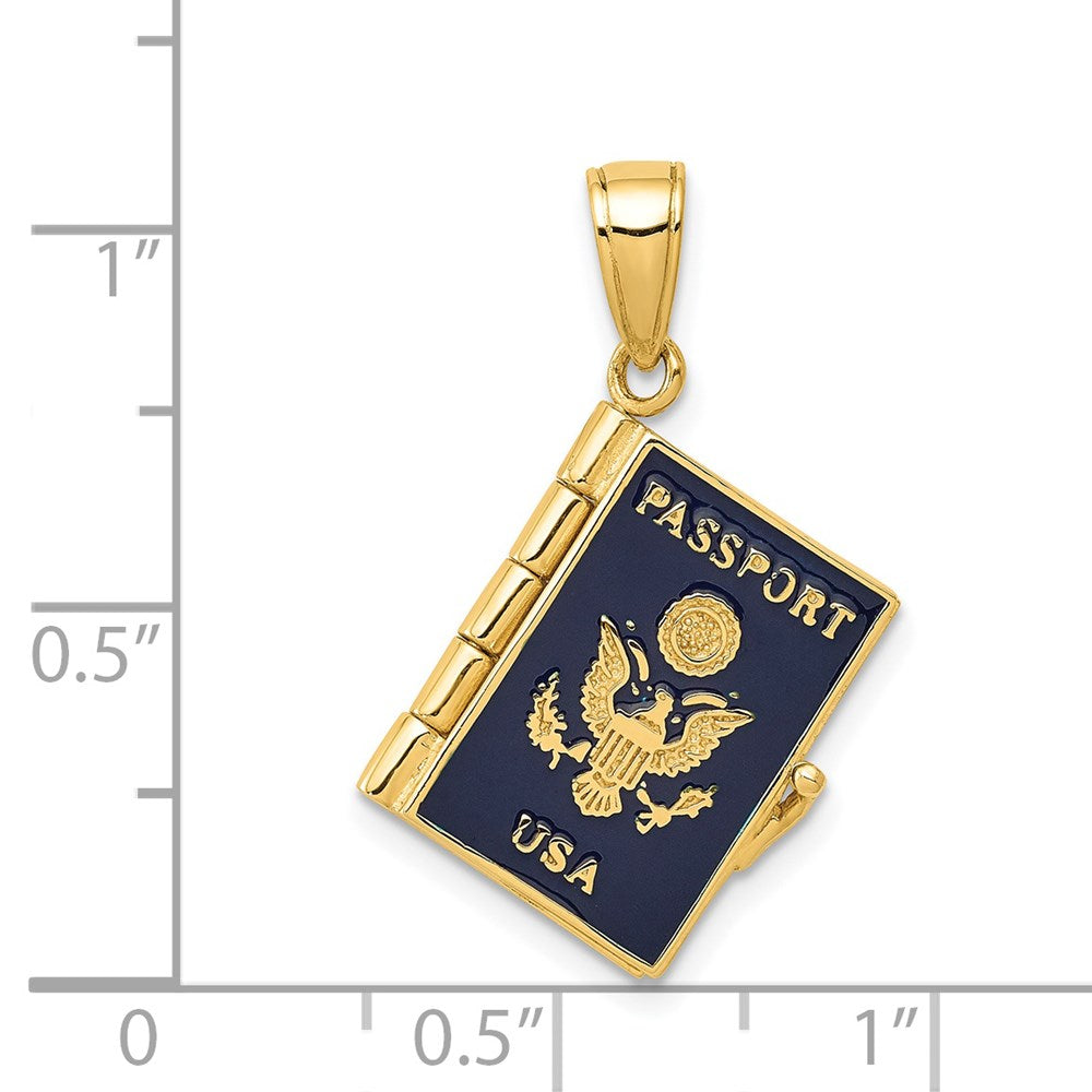10K / 14K Yellow Gold Enamel 3-D Passport Pendant - Product Photo