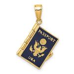 10K / 14K Yellow Gold Enamel 3-D Passport Pendant - Product Photo