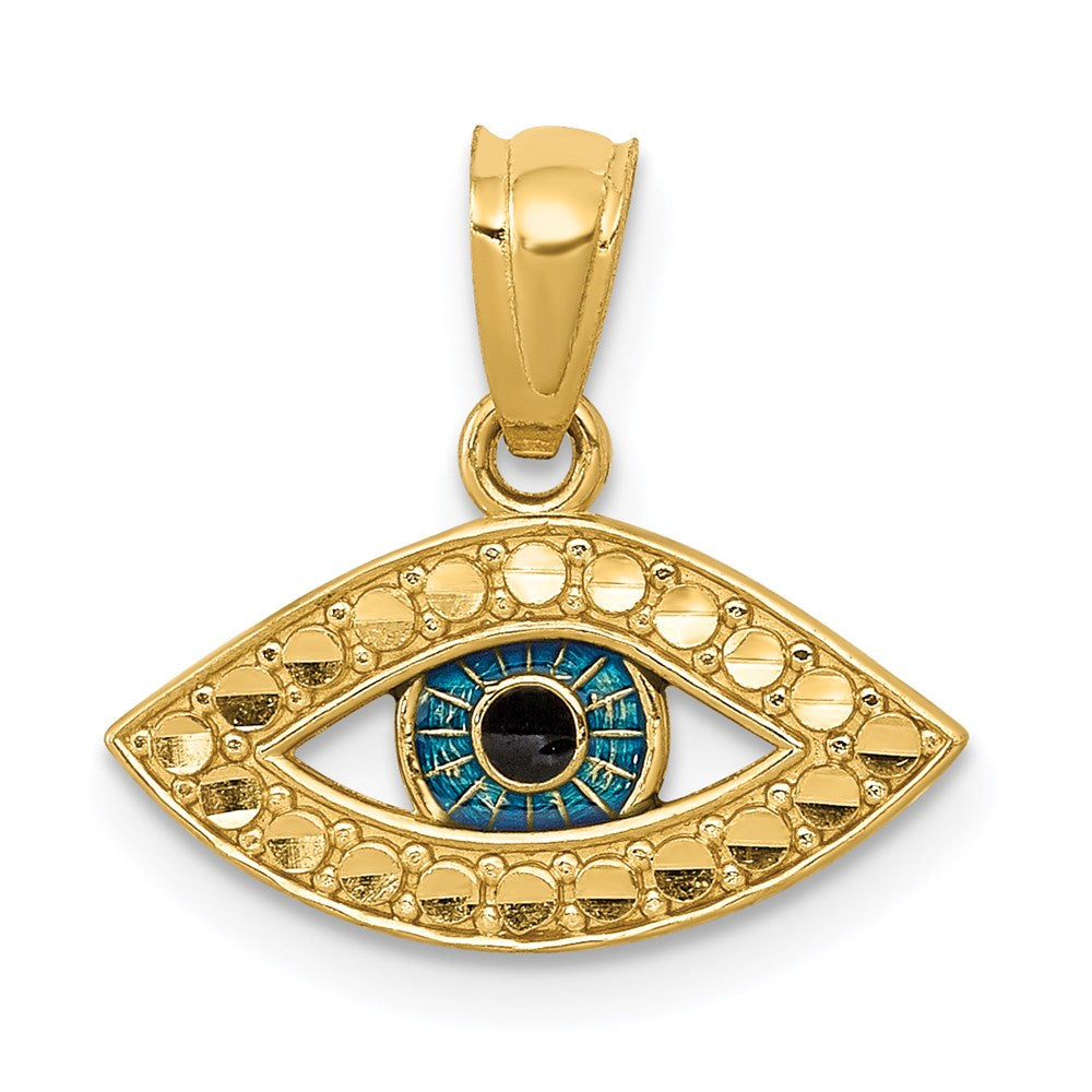 14K Yellow Gold Enameled Eye Pendant