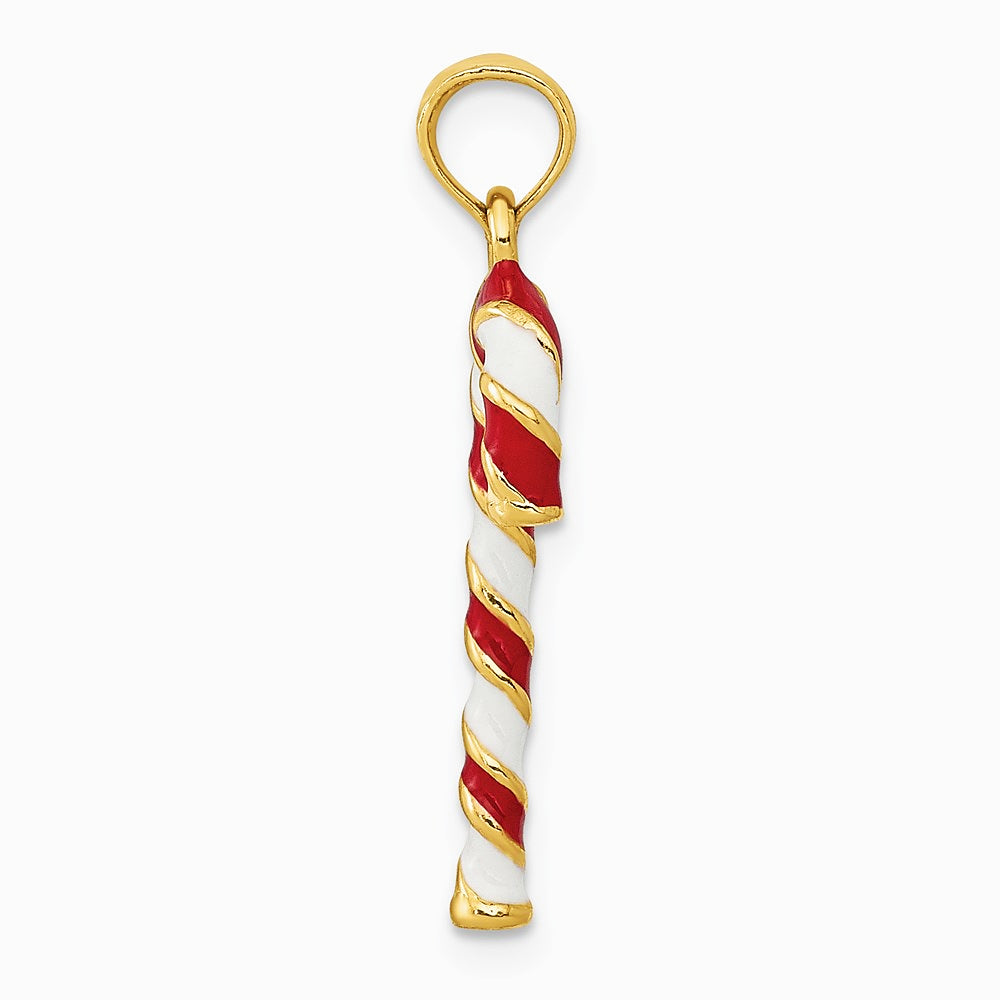 10K / 14K Yellow Gold 3-D Enameled Candy Cane Pendant - Product Photo