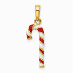 10K / 14K Yellow Gold 3-D Enameled Candy Cane Pendant - Product Photo