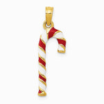 10K / 14K Yellow Gold 3-D Enameled Candy Cane Pendant - Product Photo