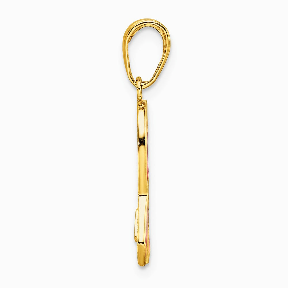 10K / 14K Yellow Gold Pink Enameled Awareness Ribbon Pendant - Product Photo