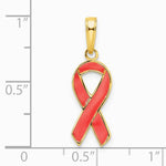 10K / 14K Yellow Gold Pink Enameled Awareness Ribbon Pendant - Product Photo