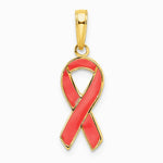 10K / 14K Yellow Gold Pink Enameled Awareness Ribbon Pendant - Product Photo