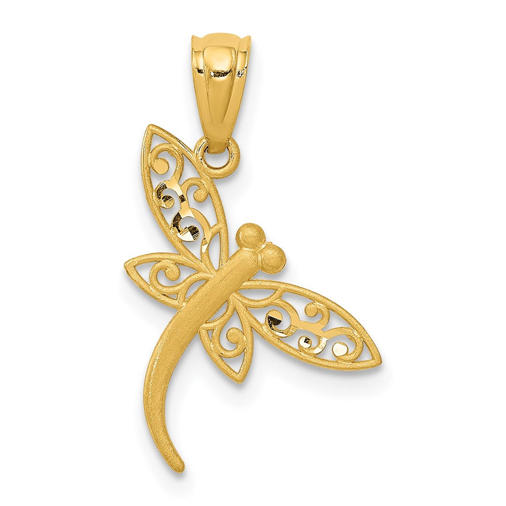 14k Satin Diamond-cut Dragonfly Pendant - Product Photo