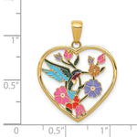 14k Enameled Hummingbird w/Flowers Heart Pendant - Product Photo