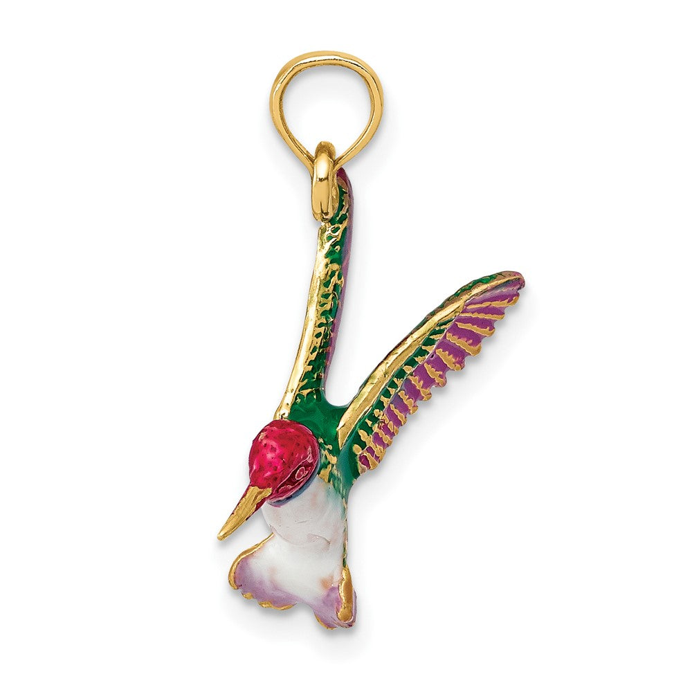 14k Enameled 3D Hummingbird Pendant - Product Photo