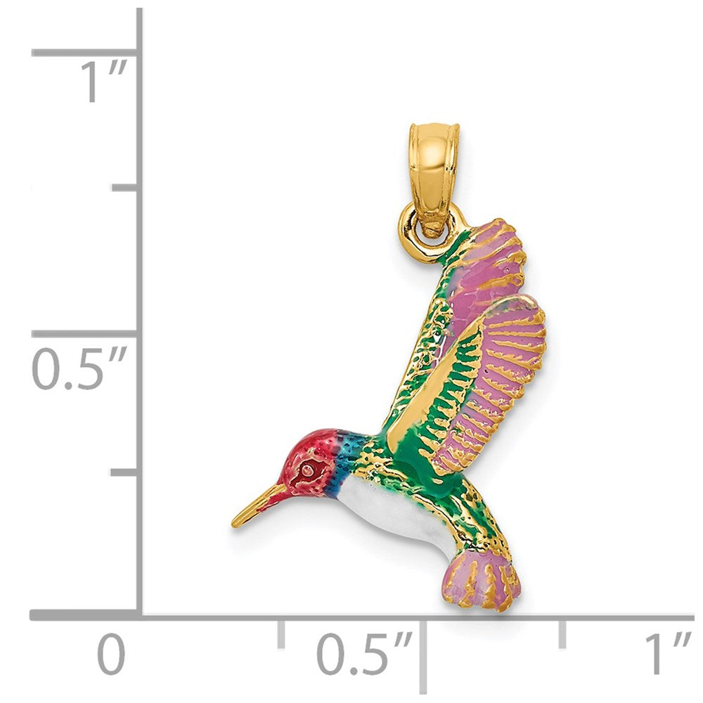 14k Enameled 3D Hummingbird Pendant - Product Photo