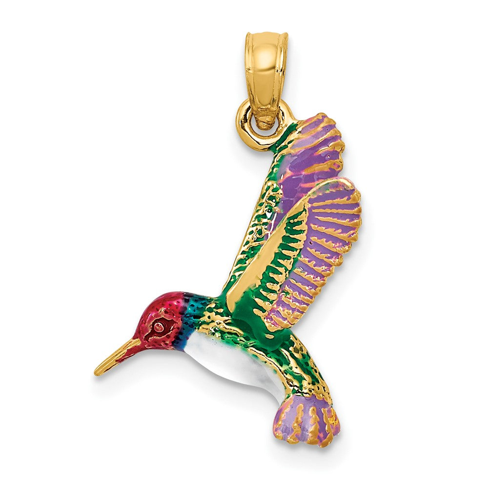 14k Enameled 3D Hummingbird Pendant - Product Photo
