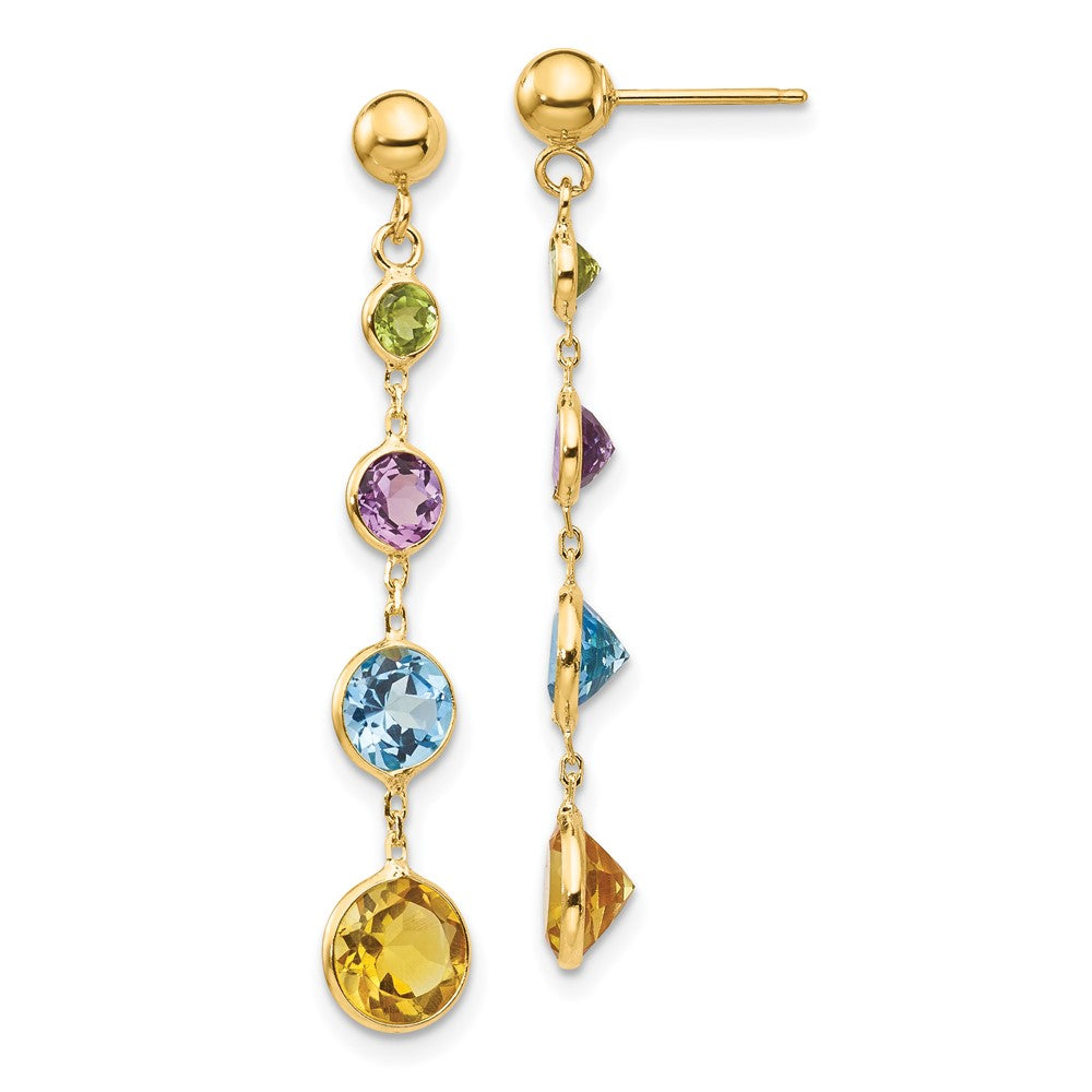 14K Yellow Gold Multi-Gemstone Dangle Post Earrings