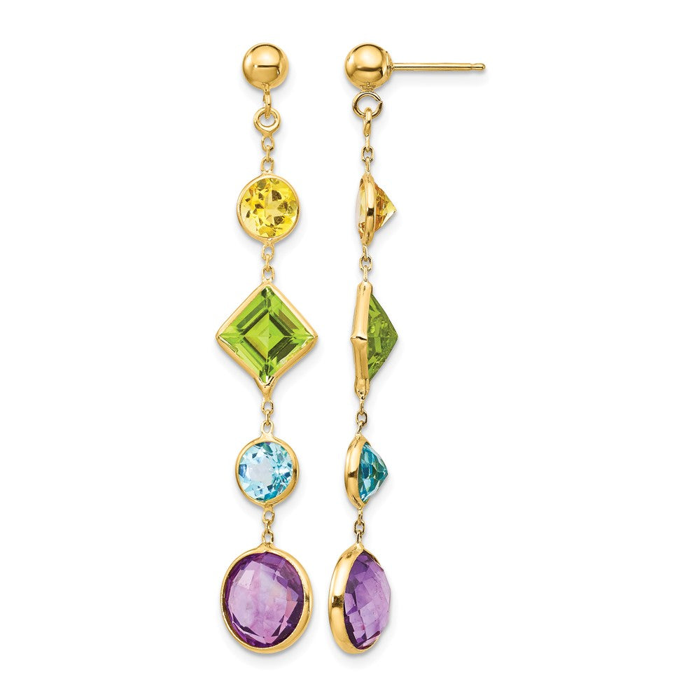 14K Yellow Gold Muti-Gemstone Post Earrings