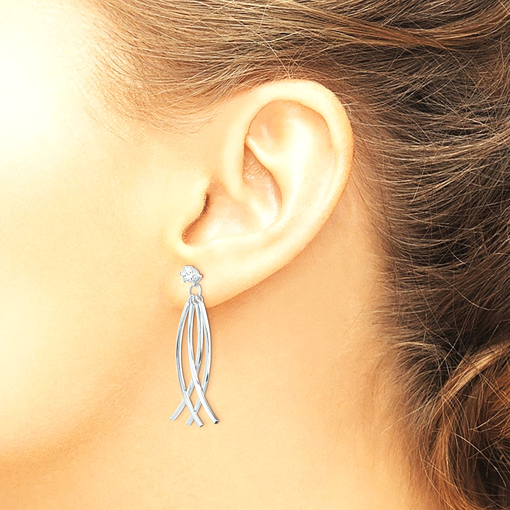14K White Gold Curved Dangles with CZ Stud Earring Jackets - Product Photo