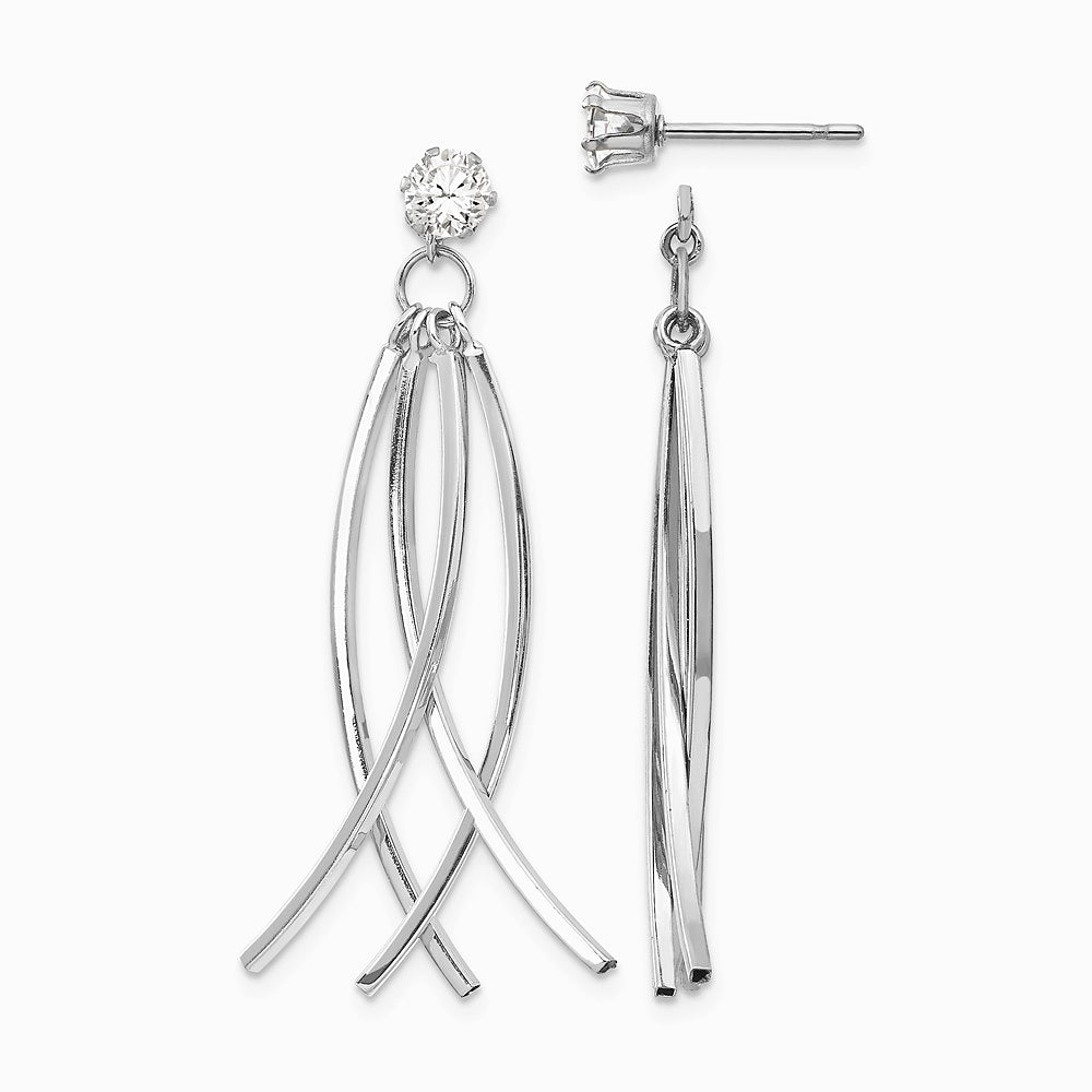14K White Gold Curved Dangles with CZ Stud Earring Jackets - Product Photo
