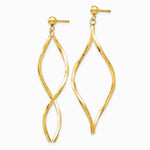 14K Yellow Gold Twisted Post Dangle Earrings - Product Photo