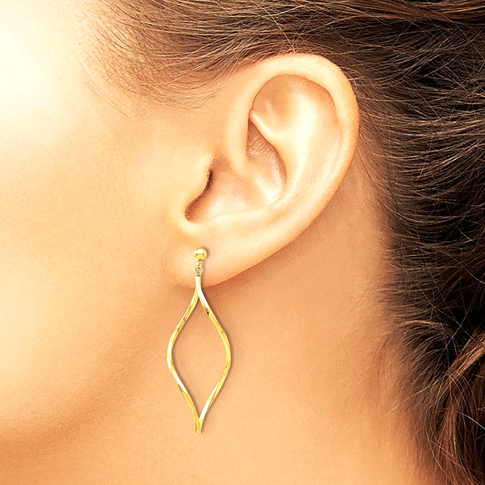 14K Yellow Gold Twisted Post Dangle Earrings - Product Photo