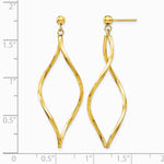 14K Yellow Gold Twisted Post Dangle Earrings - Product Photo